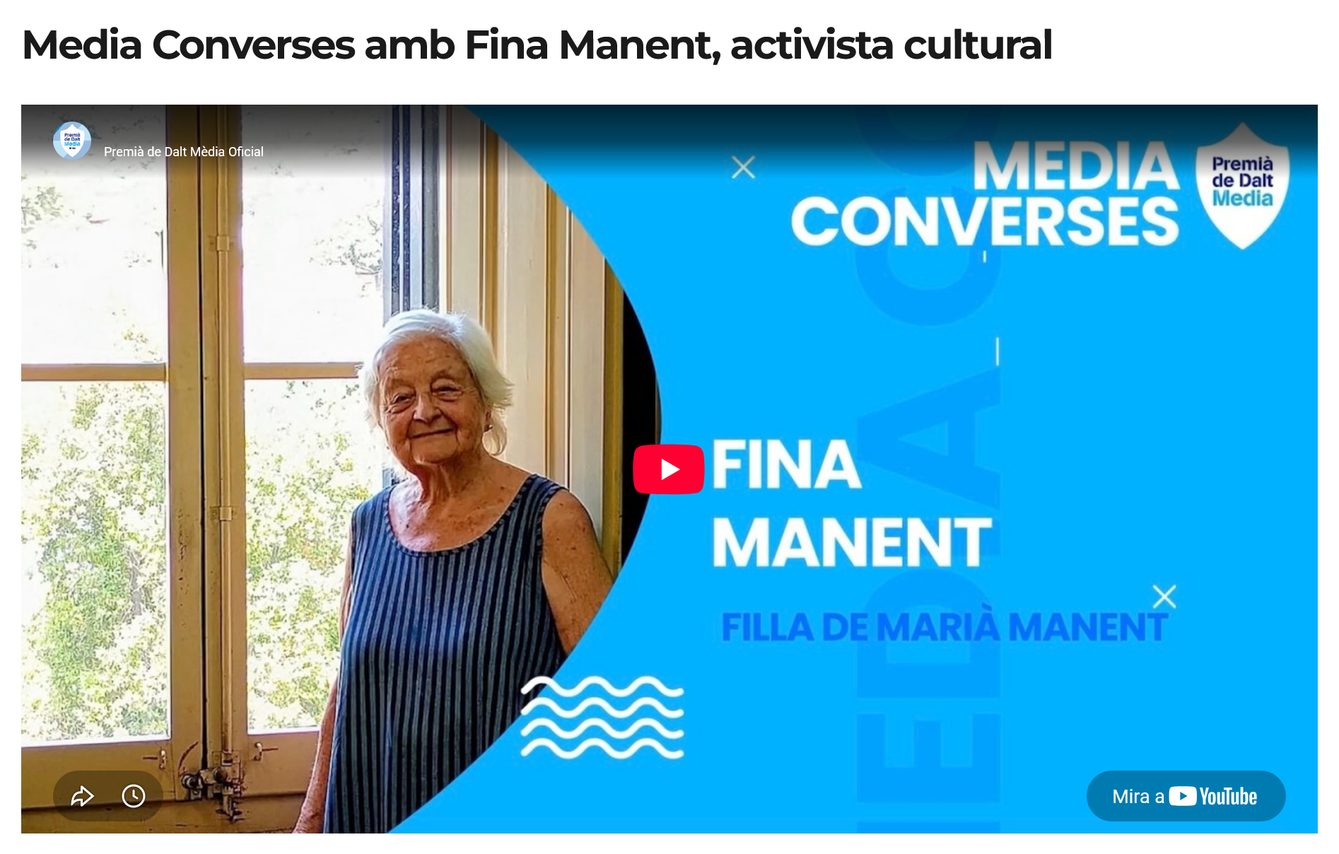 Fina Manent parla del seu pare, de la ruta i dels premis de poesia Marià Manent a Premià de Dalt Media i a La Pinassa